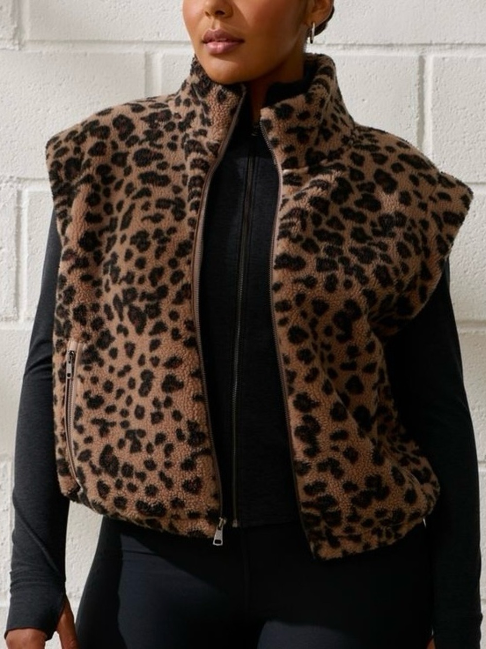 Leopard Print Fleece Vest - Brown/Black Womens XL Abercrombie YPB
